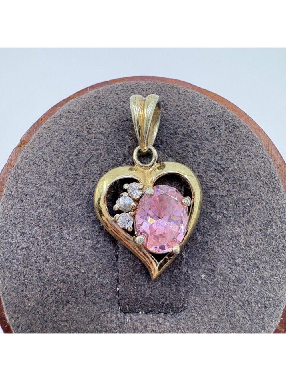 Pink & White CZ Heart Pendant Gold Over 925 Sterling Silver 0.75" Length
